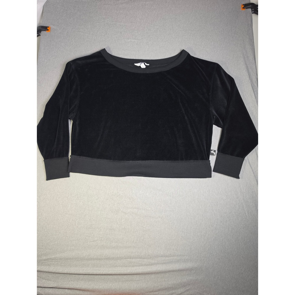 JoyLab Womens Black Velour Cropped Sweatshirt Long Sleeve Velvet Top Medium